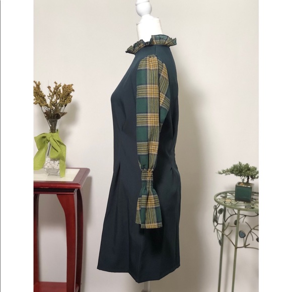 NWOT Green Plaid Ruffle Sleeve Dress - Picture 3 of 5